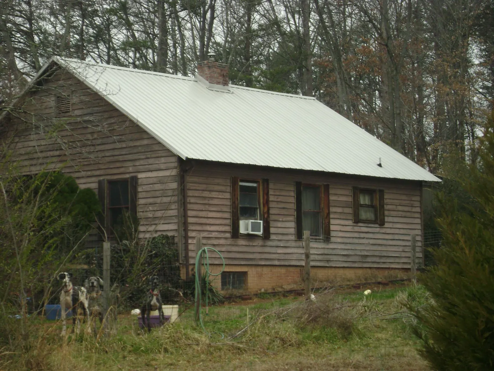 White metal roof on an old wood sided farmhouse, from a Metal Roof Installation job in Burnside